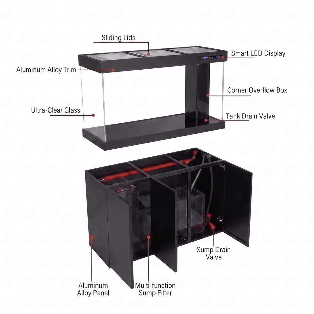 105 Gallon Fish Tank – Ultra Clear Architecture – Black Titan Series