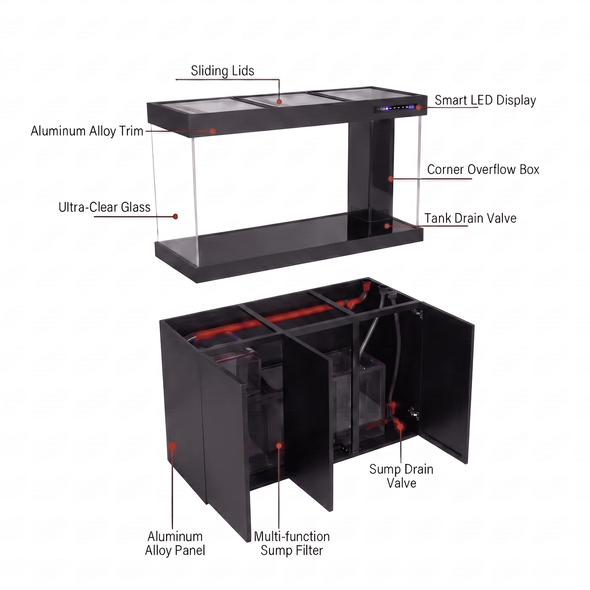 55 Gallon Fish Tank – Ultra Clear Architecture – Black Titan Series