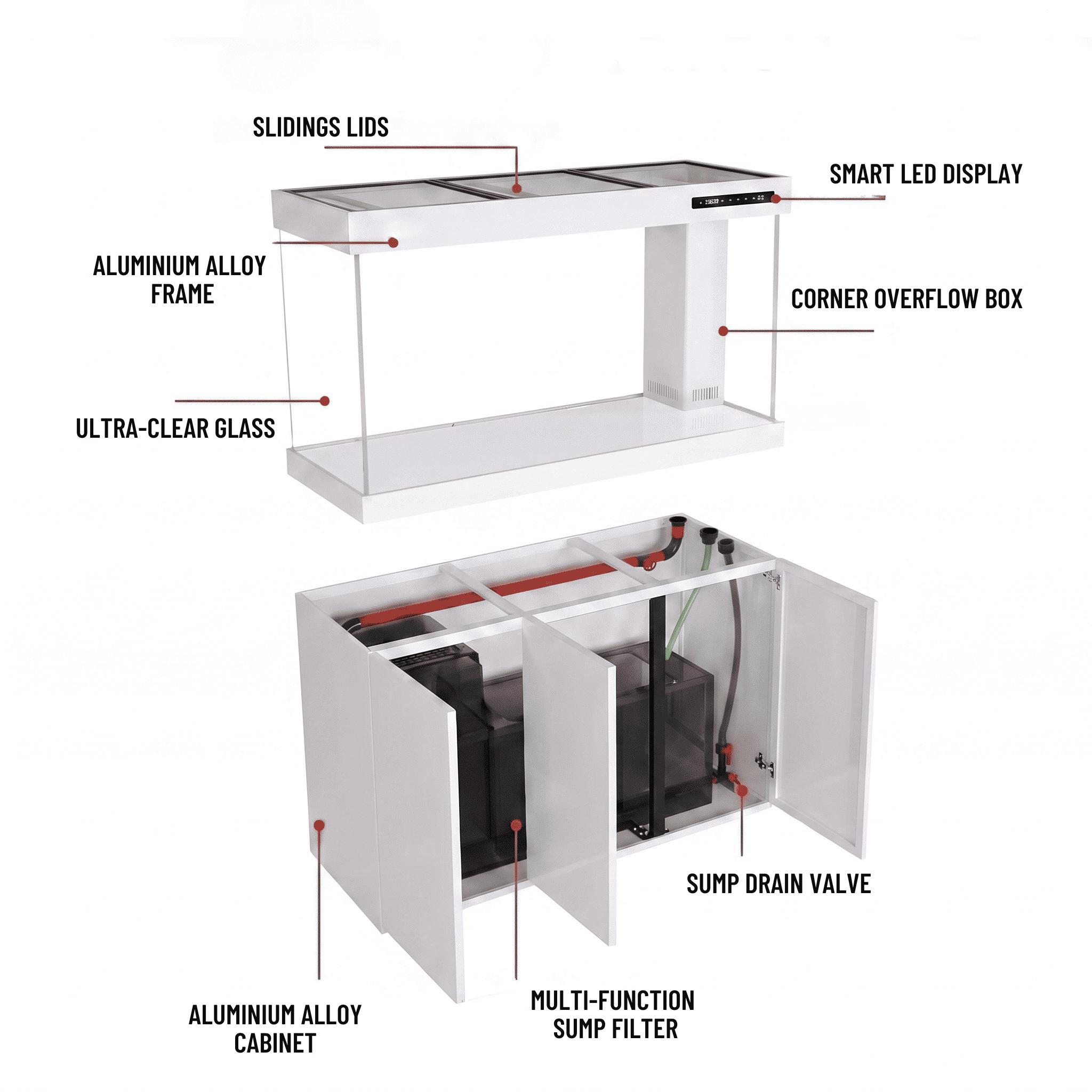 105 Gallon Fish Tank – Ultra Clear Architecture – White Titan Series