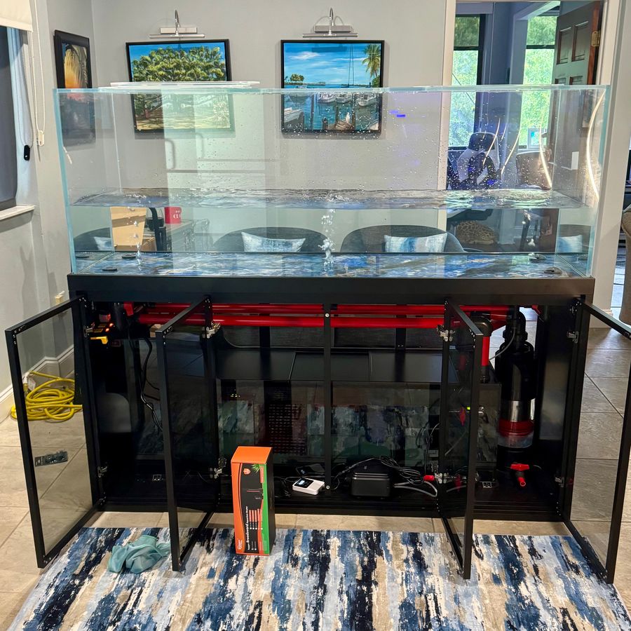 Customer photo: cabinet open, sump connected